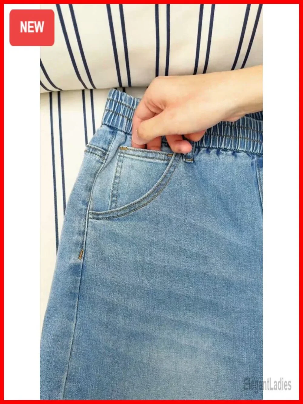 Women's High Waist Denim Bermuda Shorts Elastic Pull On Casual Long Shorts